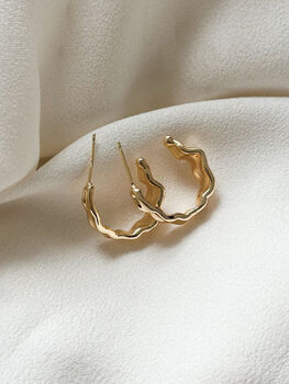 Wave Gold Hoop Earrings, 4 of 4