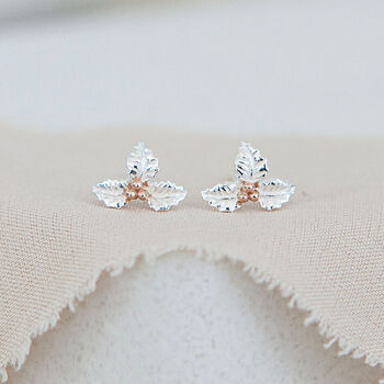 Sterling Silver December Birth Flower Holly Stud Earrings, 4 of 6