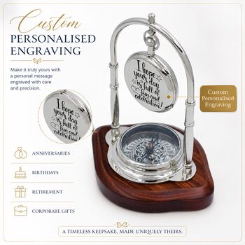 Personalised Chrome 6th Anniversary Desk Clock With Compass, 9 of 12