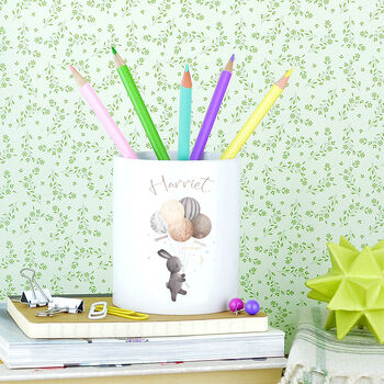 Personalised Rabbit And Balloons Pen Pot, 2 of 2