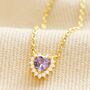 Tiny Crystal Heart Pendant Necklace In Gold, thumbnail 6 of 11