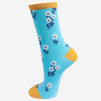 Women's Floral Bamboo Socks Wild Flowers Blue, 2 of 2