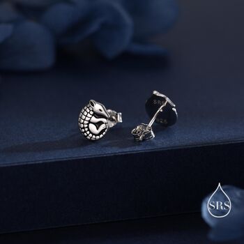 Sterling Silver Rolled Up Armadillo Stud Earrings, 2 of 12