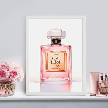 Personalised Wall Art Perfume Print For Pink Girls Room Decor Or Make Up Station Wall Art, 5 of 6