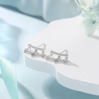 Dangling Star And Starburst Curved Bar Stud Earrings In Sterling Silver, 4 of 11