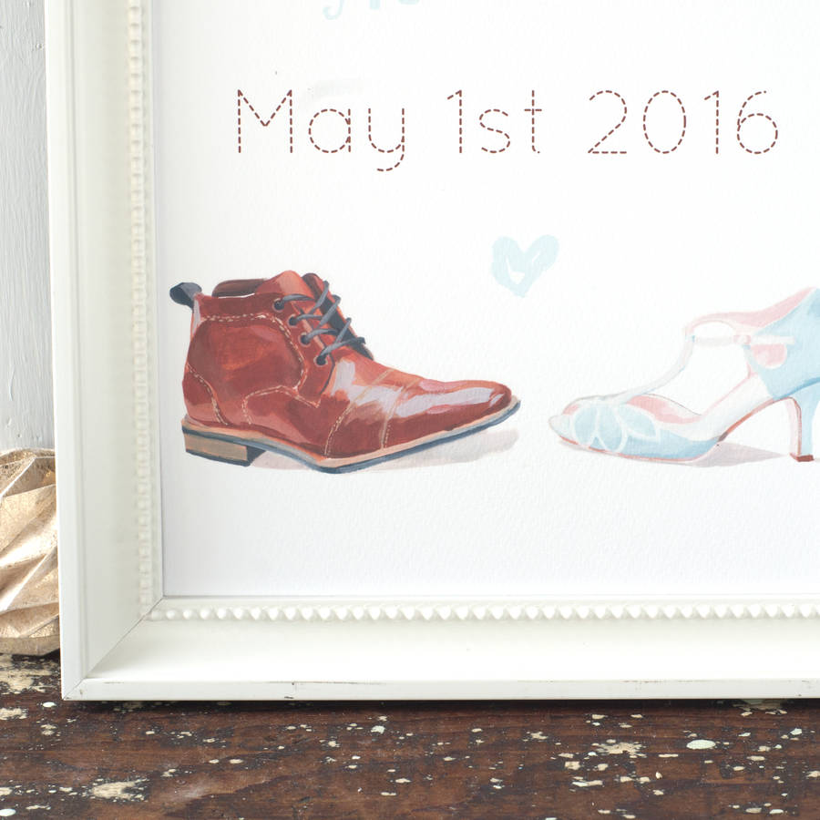 Personalised Wedding Date And Shoe Portrait Print By Gabriella Have Your Own Wedding Shoes Ilrated As A Lasting Memory Of Special Day Personalised