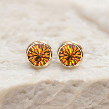 Yellow Gold Plated November Citrine Birthstone Stud Earrings, 5 of 9