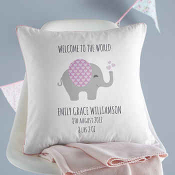 Personalised New Baby Elephant Cushion, 2 of 4