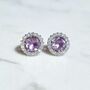 Lavender Amethyst Stud Earrings With Removable Halo, thumbnail 4 of 9