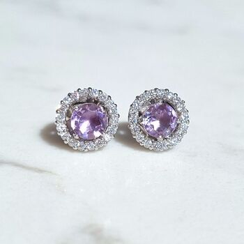 Lavender Amethyst Stud Earrings With Removable Halo, 4 of 9