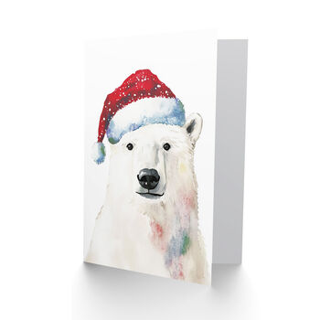 Polar Bear Santa Hat Bright Xmas Christmas Card, 2 of 4