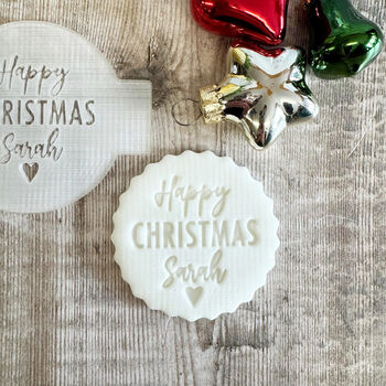 Personalised Christmas Embosser Happy Christmas Heart Cupcake Biscuits, 2 of 4