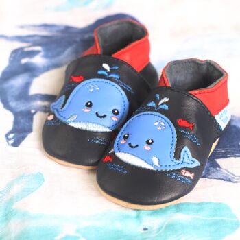 Dotty Fish Splashy The Whale Soft Leather Baby Shoes With Barefoot Soles, 4 of 8