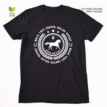 'Walk, Trot, Canter, Gallop Repeat' Organic T Shirt, 2 of 12