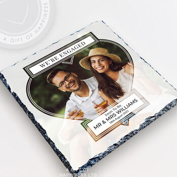 We’re Engaged Personalised Rock Photo Slate Couples Engagement Gift, 2 of 6