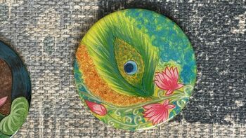 Set Of Four Coasters, Handpainted Peacocks, 7 of 11
