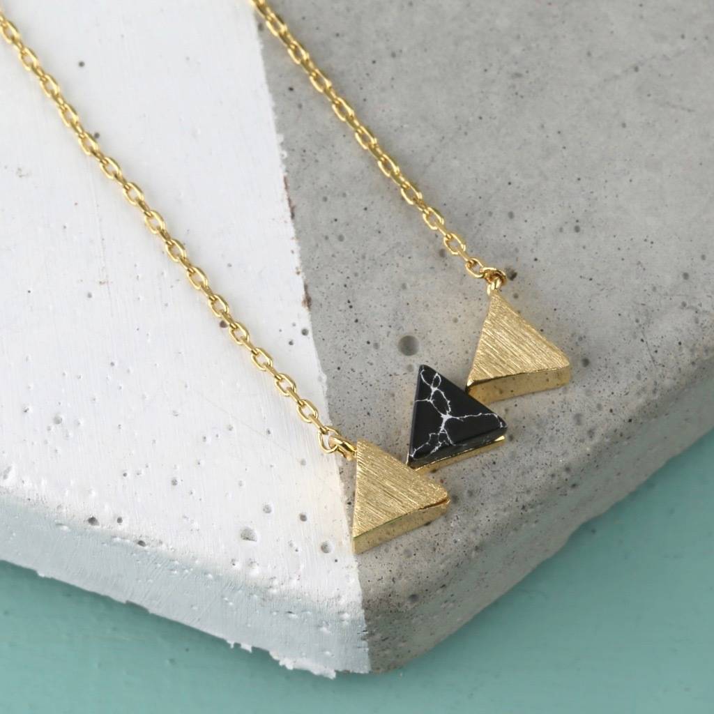 triple marble triangle pendant necklace by lisa angel ...