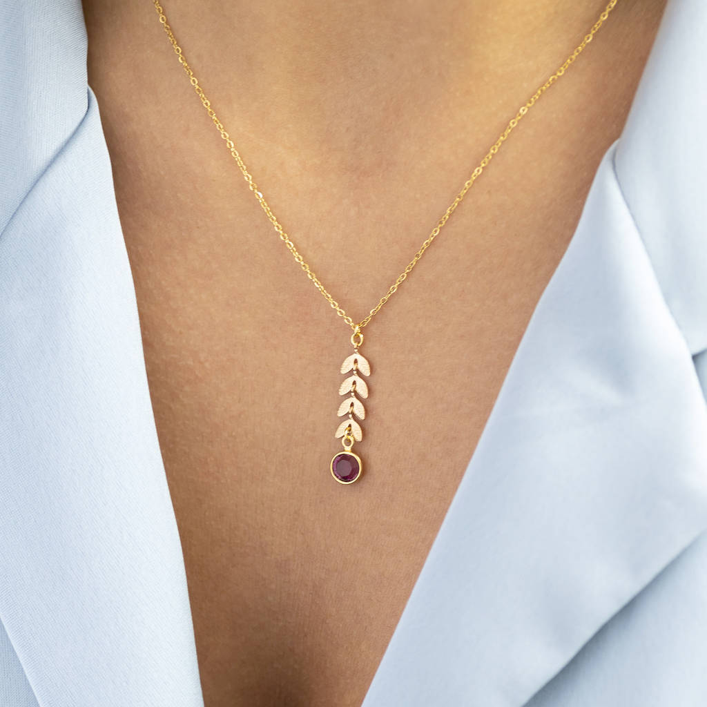 Gold Leaf Chain Necklace With Birthstone Detail By Joy By Corrine Smith ...
