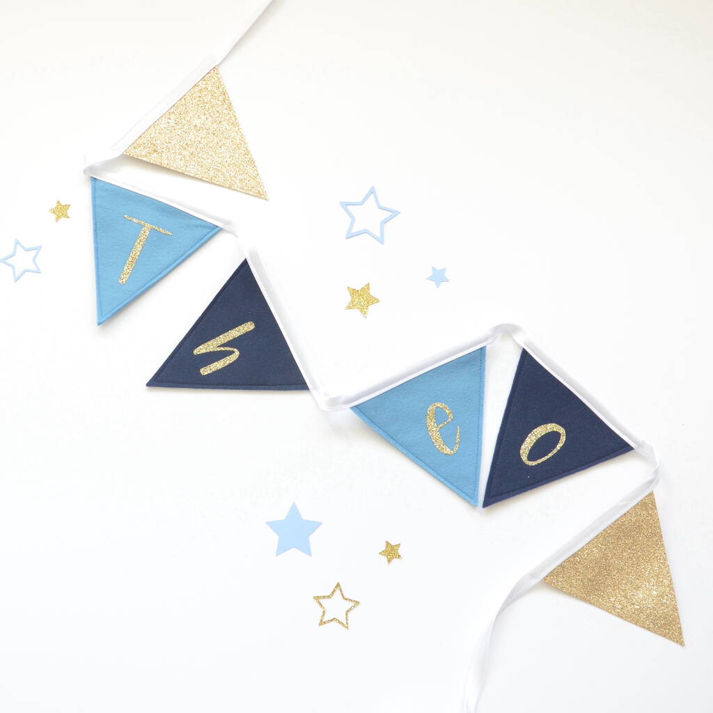 Personalised Navy And Gold Felt Bunting, 1 of 7