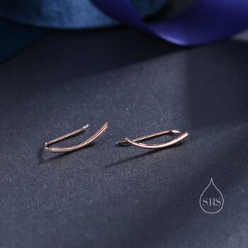 Sterling Silver Minimalist Curved Bar Crawler Earrings, 5 of 10