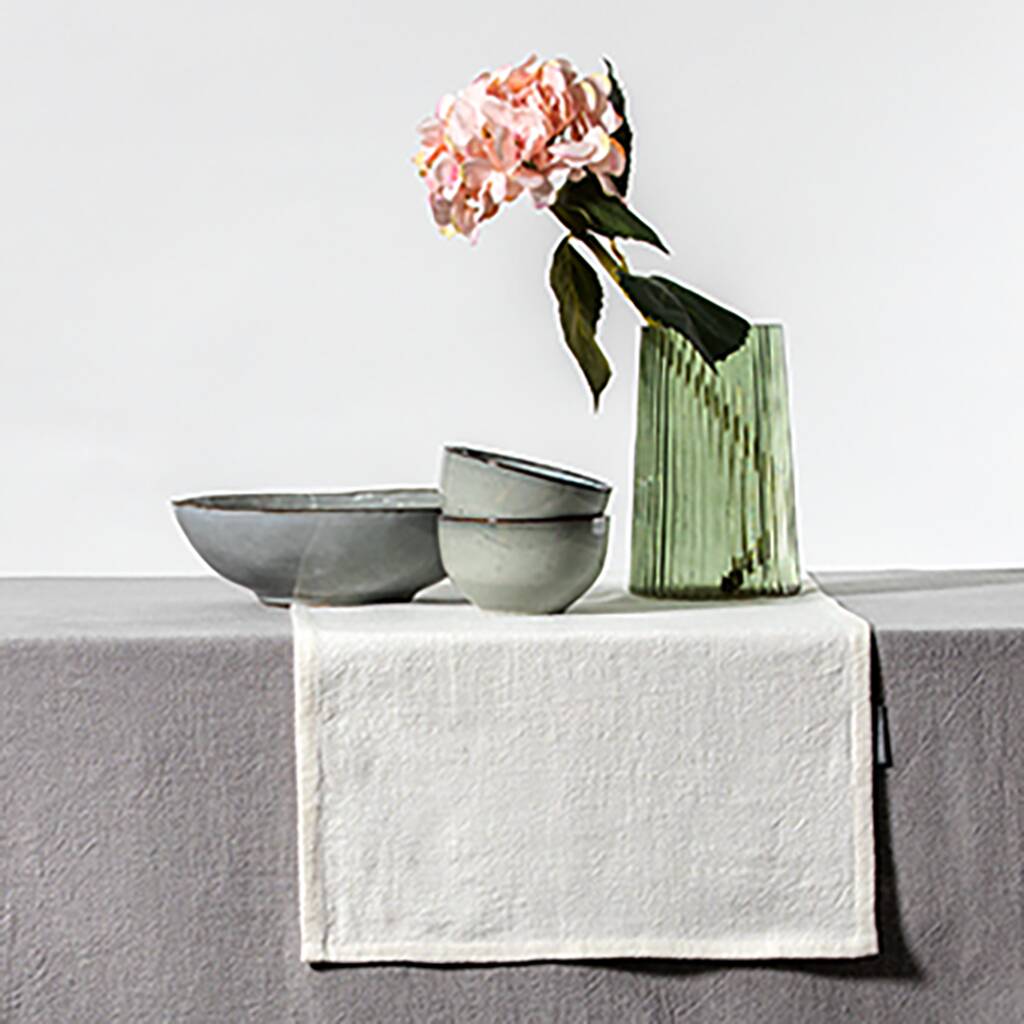 Stonewashed 100% Linen Table Runner Ivory Off White, 1 of 6