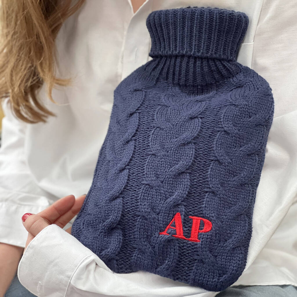Monogram Cable Knit Hot Water Bottle, 1 of 2