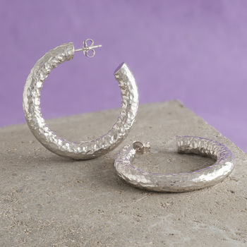 Thick Hammered Hoop Earrings In Gold Plate And Silver, 4 of 6