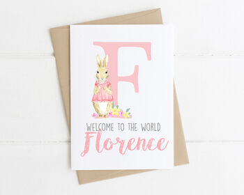 Personalised New Baby Card Pink Rabbit, 4 of 4