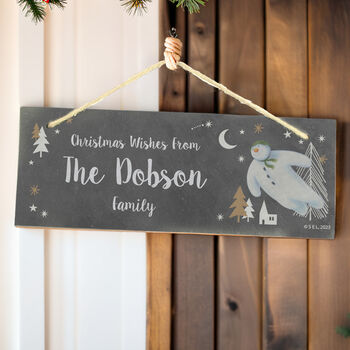 Personalised The Snowman Hanging Slate Sign, 3 of 5