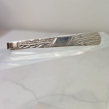 Tapered Engraved Solid Silver Tie Slide, 4 of 7