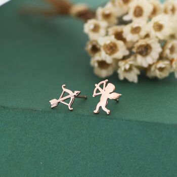 Sterling Silver Cupid And Bow And Arrow Stud Earrings, 4 of 12