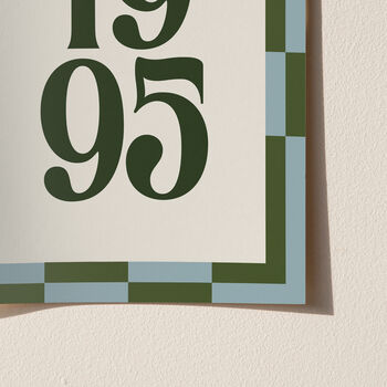 Personalised Birth Year Print With Checkerboard Frame, 7 of 12