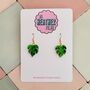 Green Glitter Monstera Leaf Resin Earrings / Crazy Plant Lady Gift / Tropical Leaf Statement Earrings, thumbnail 1 of 5
