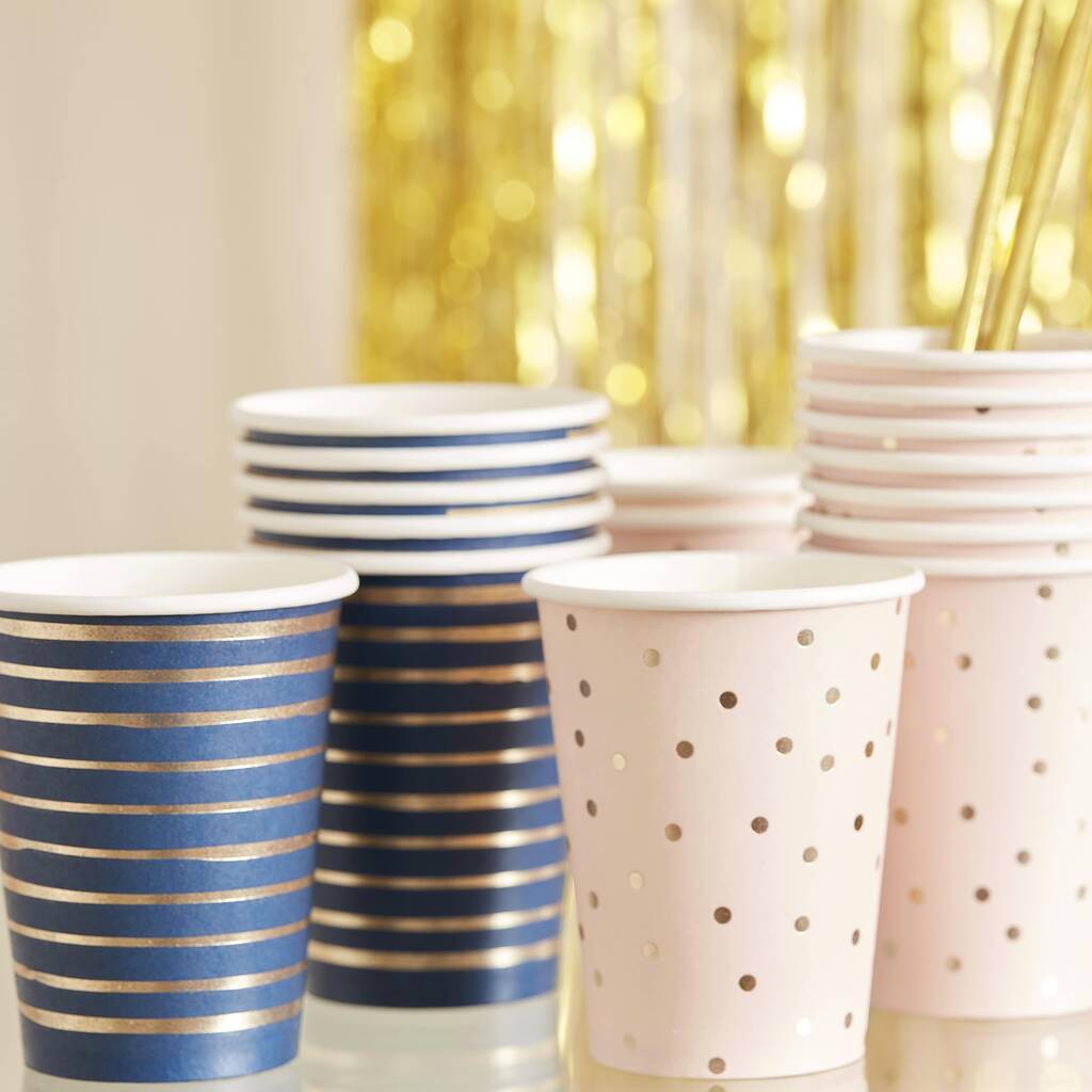 Gold Foiled Pink And Navy Mixed Baby Shower Cups, 1 of 2