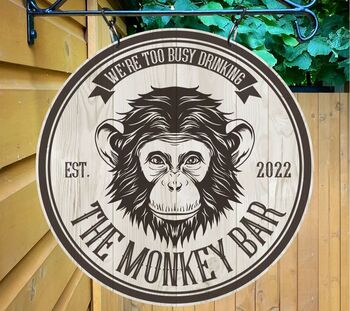 Monkey Bar Personalised Home Pub Sign Man Cave Sign, 2 of 9