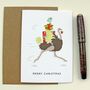 Ostrich Christmas Parcels Greeting Card, thumbnail 1 of 2