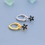 Sterling Silver Black Flower Cz Huggie Hoop, thumbnail 3 of 11