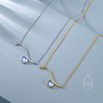 Sterling Silver Moonstone Wave Pendant Necklace, 5 of 12