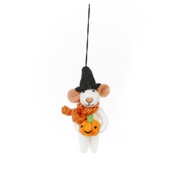 Handmade Felt Sabrina The Pumpkin Mouse Halloween Decoration, 2 of 3