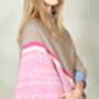 Soft Handmade Fair Isle Knitted Poncho Pink Natural, thumbnail 3 of 12
