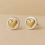 Sterling Silver Halo Stud Earrings With Golden Hearts, thumbnail 1 of 6