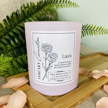 January Carnation Birth Flower Personalised Candle, 2 of 11