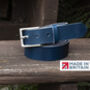Handmade Mens Premium Leather Belt Blue 35mm Wide, thumbnail 1 of 10