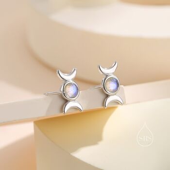Sterling Silver Moon Phase Moonstone Screw Back Earrings, 2 of 12