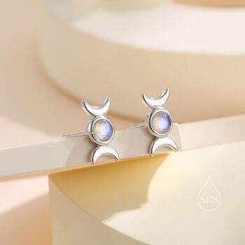 Moon Phase Moonstone Screw Back Earrings, 2 of 11