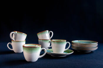 Green Set Of Six Porcelain Espresso Cup And Saucer, 8 of 11