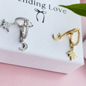 Moon And Star Huggie Earrings Christmas Gift For Her, 4 of 9