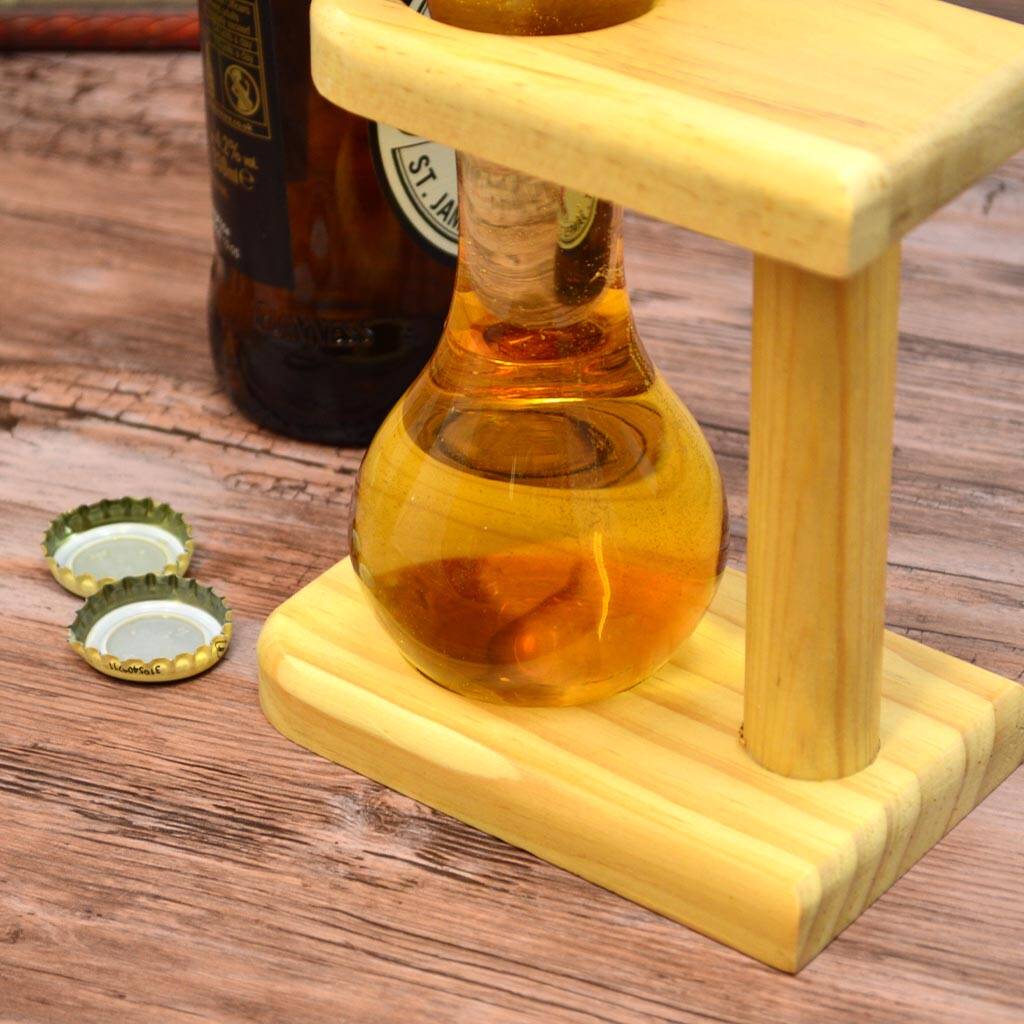 Personalised Beer Glass With Wood Stand By