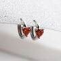 Garnet Red Heart Cz Huggie Hoop In Sterling Silver, thumbnail 3 of 11