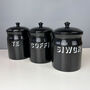 Retro Welsh Tea, Coffee, Sugar Tins Black, thumbnail 1 of 4